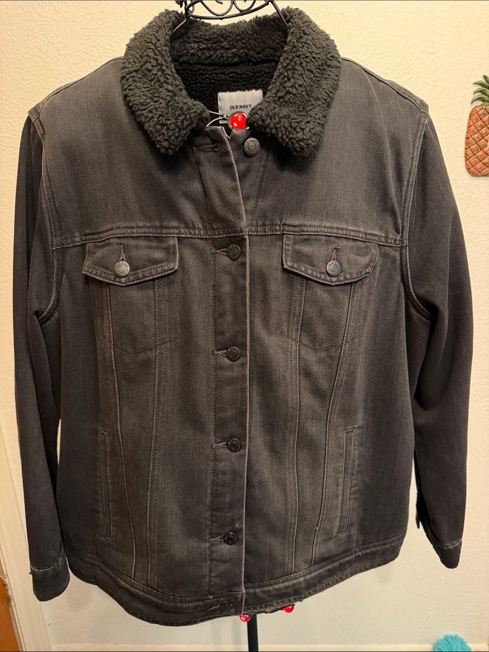 🚛🚛🚛BOGOHO🚛🚛🚛Old Navy Black Sherpa-Collar Denim Jacket-XXL